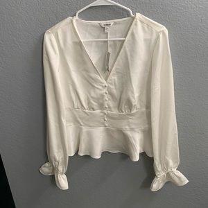 Express White Ruffle Blouse